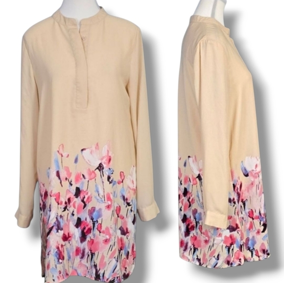 ANNE KLEIN | LOOSE FIT KNEE LENGTH FLORAL SHIRT DRESS - Picture 2 of 16